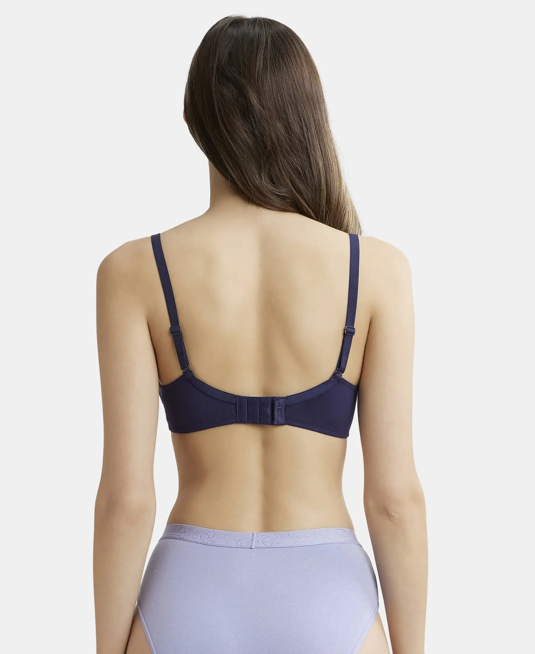 Wirefree Padded Super Combed Cotton Elastane Stretch Medium Coverage T-Shirt Bra with Detachable Straps - Classic Navy - Image 3