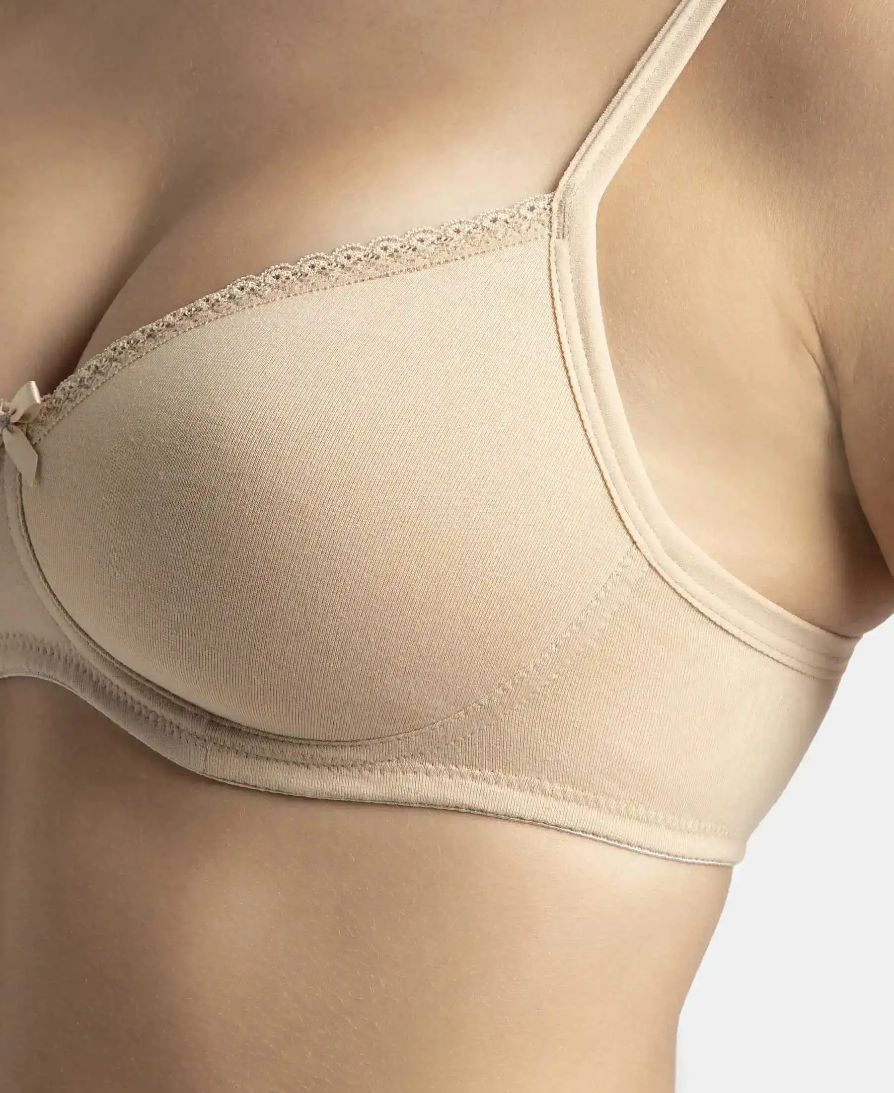 Wirefree Padded Super Combed Cotton Elastane Stretch Medium Coverage T-Shirt Bra with Lace Styling - Light Skin - Image 10