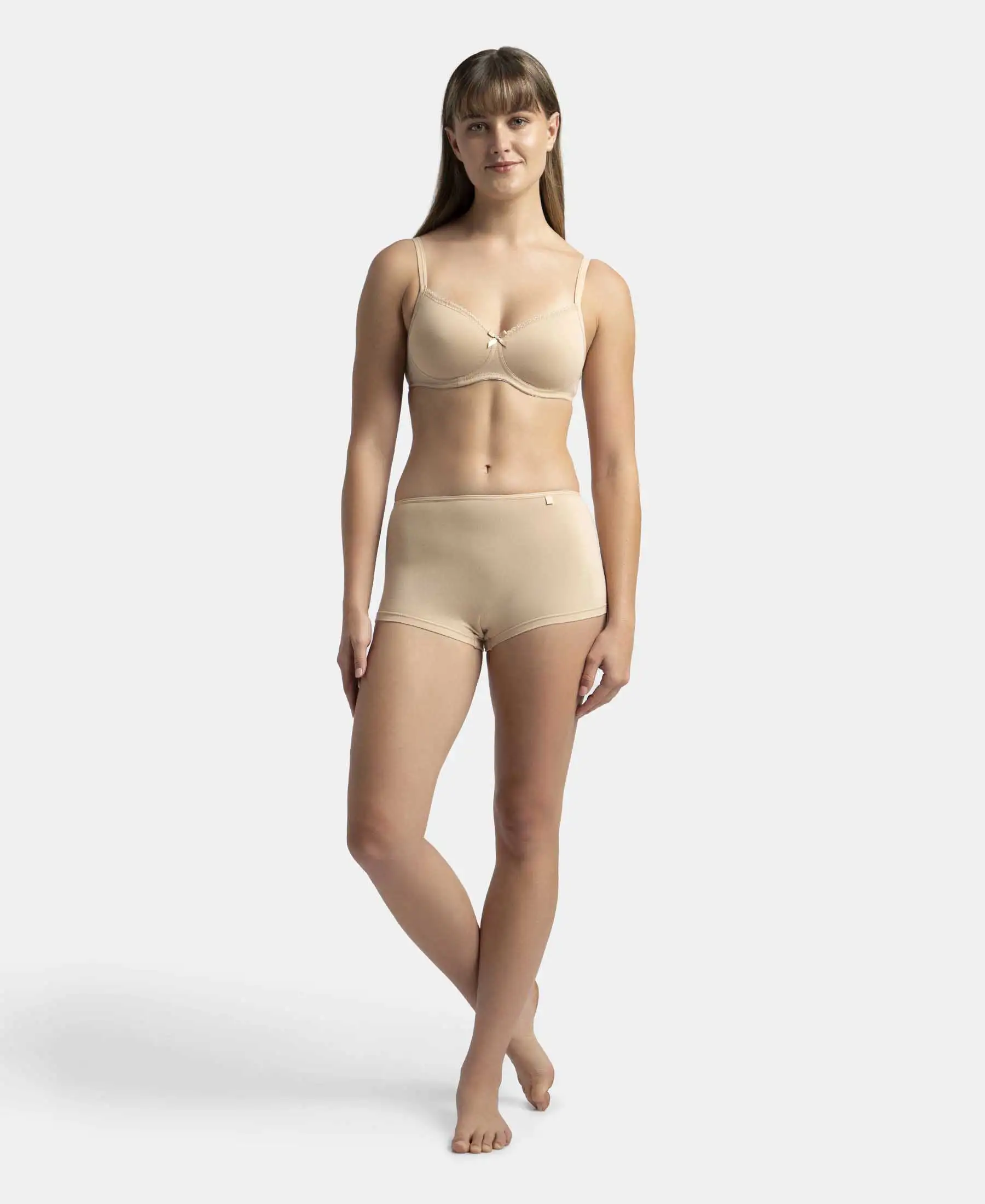 Wirefree Padded Super Combed Cotton Elastane Stretch Medium Coverage T-Shirt Bra with Lace Styling - Light Skin - Image 4