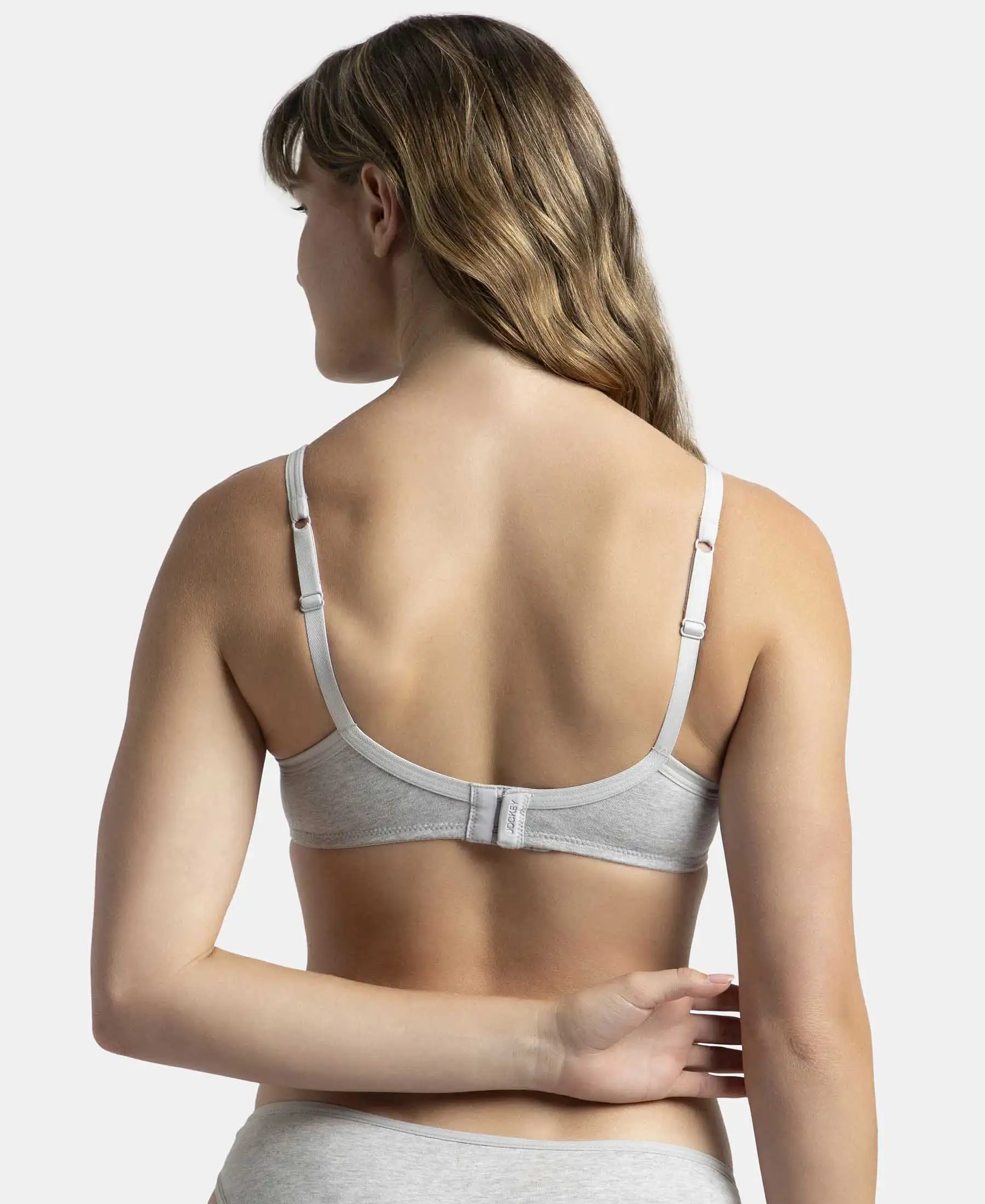 Wirefree Padded Super Combed Cotton Elastane Stretch Medium Coverage T-Shirt Bra with Lace Styling - Steel Grey Melange - Image 3