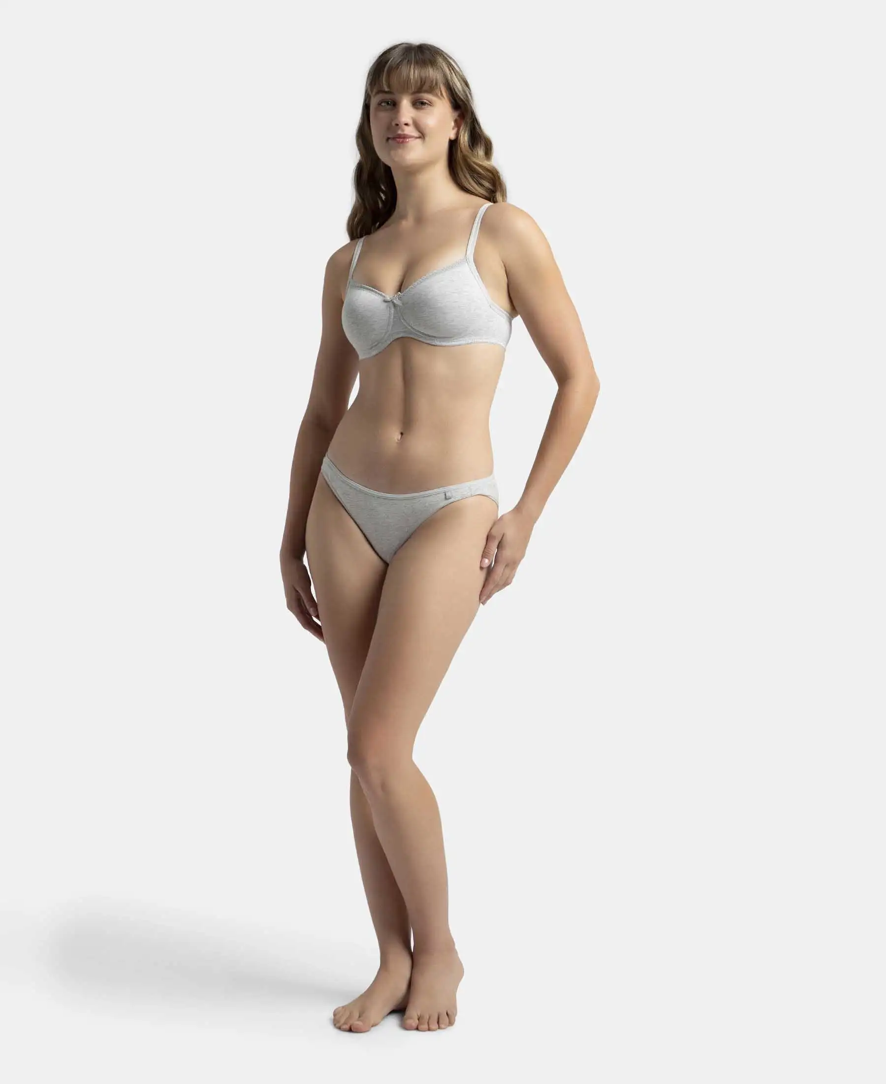 Wirefree Padded Super Combed Cotton Elastane Stretch Medium Coverage T-Shirt Bra with Lace Styling - Steel Grey Melange - Image 4