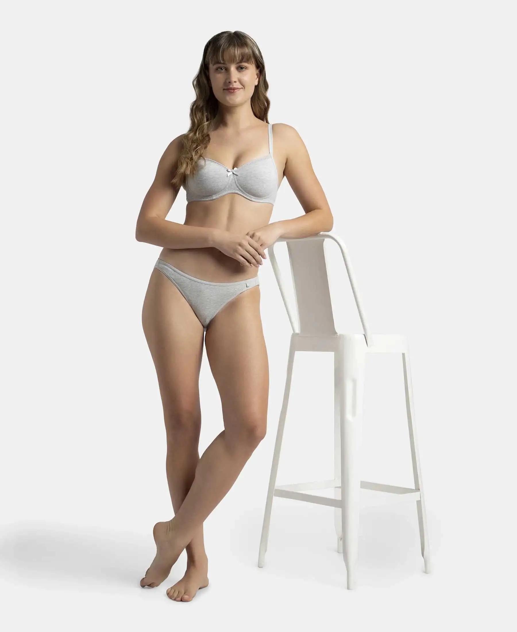 Wirefree Padded Super Combed Cotton Elastane Stretch Medium Coverage T-Shirt Bra with Lace Styling - Steel Grey Melange - Image 7