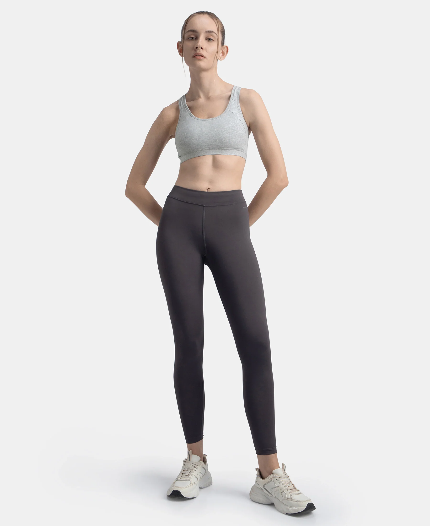 Wirefree Padded Super Combed Cotton Elastane Stretch Full Coverage Racerback Styling Active Bra with StayFresh and Moisture Move Treatment - Steel Grey Melange - Image 4