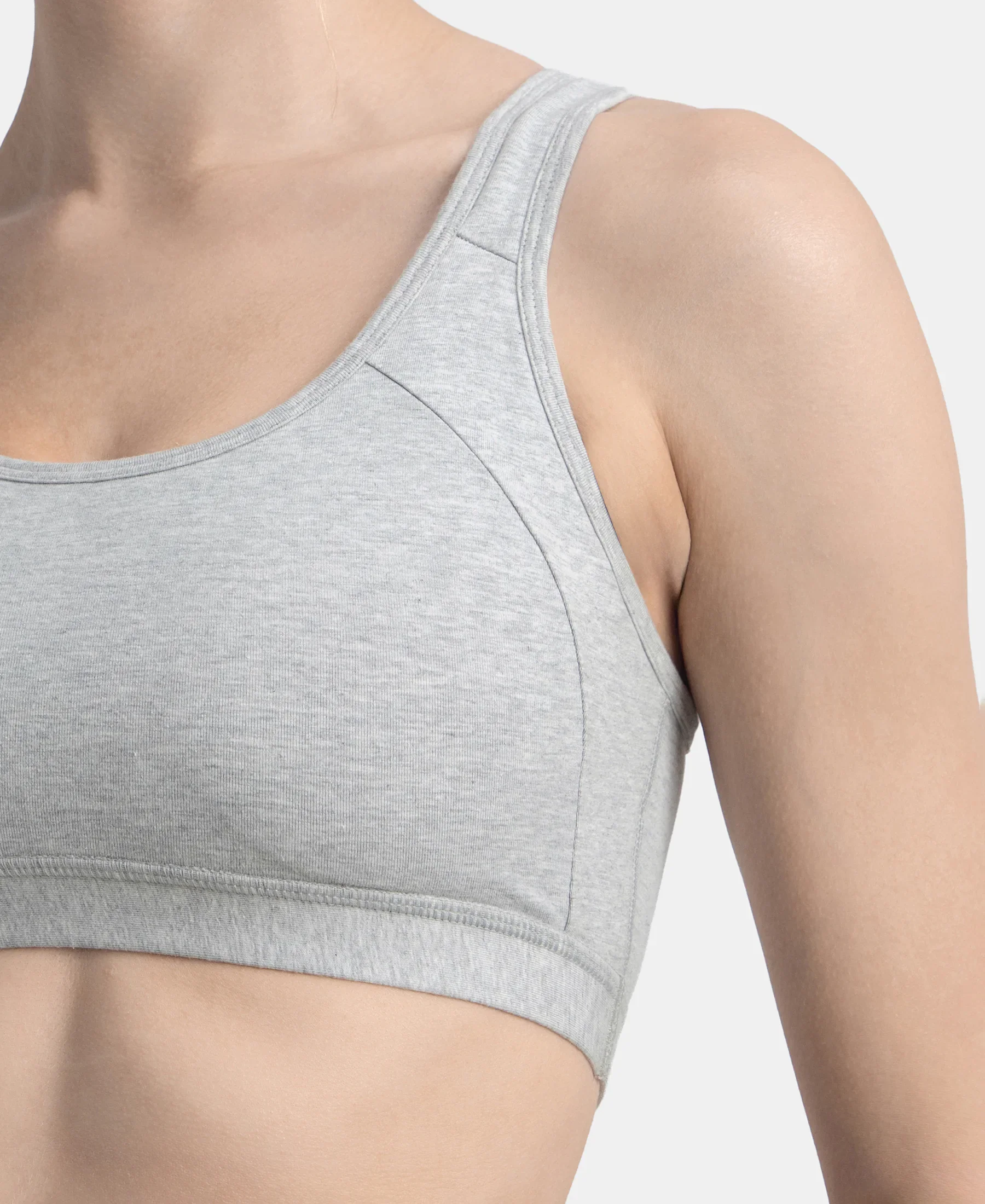 Wirefree Padded Super Combed Cotton Elastane Stretch Full Coverage Racerback Styling Active Bra with StayFresh and Moisture Move Treatment - Steel Grey Melange - Image 7