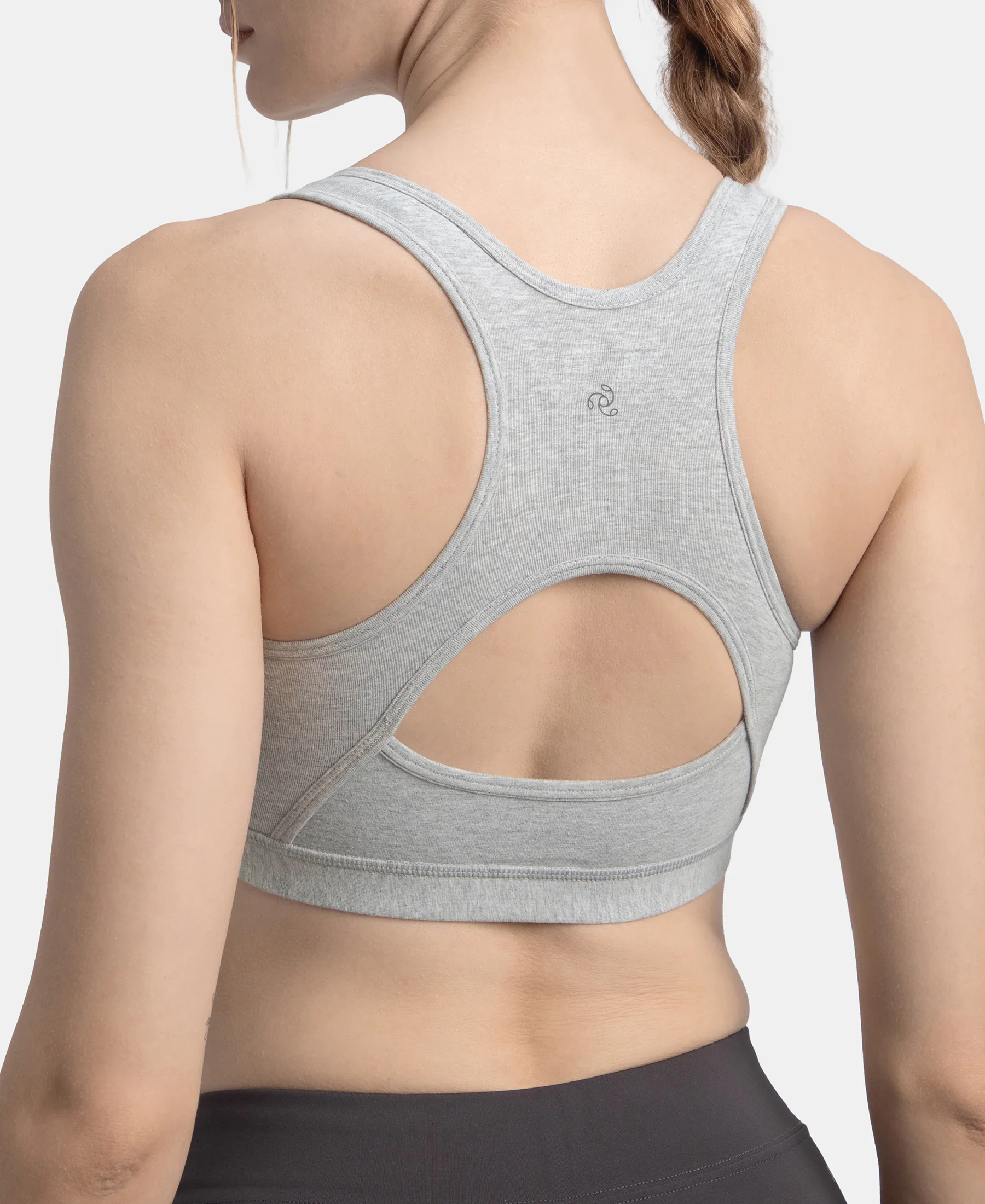 Wirefree Padded Super Combed Cotton Elastane Stretch Full Coverage Racerback Styling Active Bra with StayFresh and Moisture Move Treatment - Steel Grey Melange - Image 8