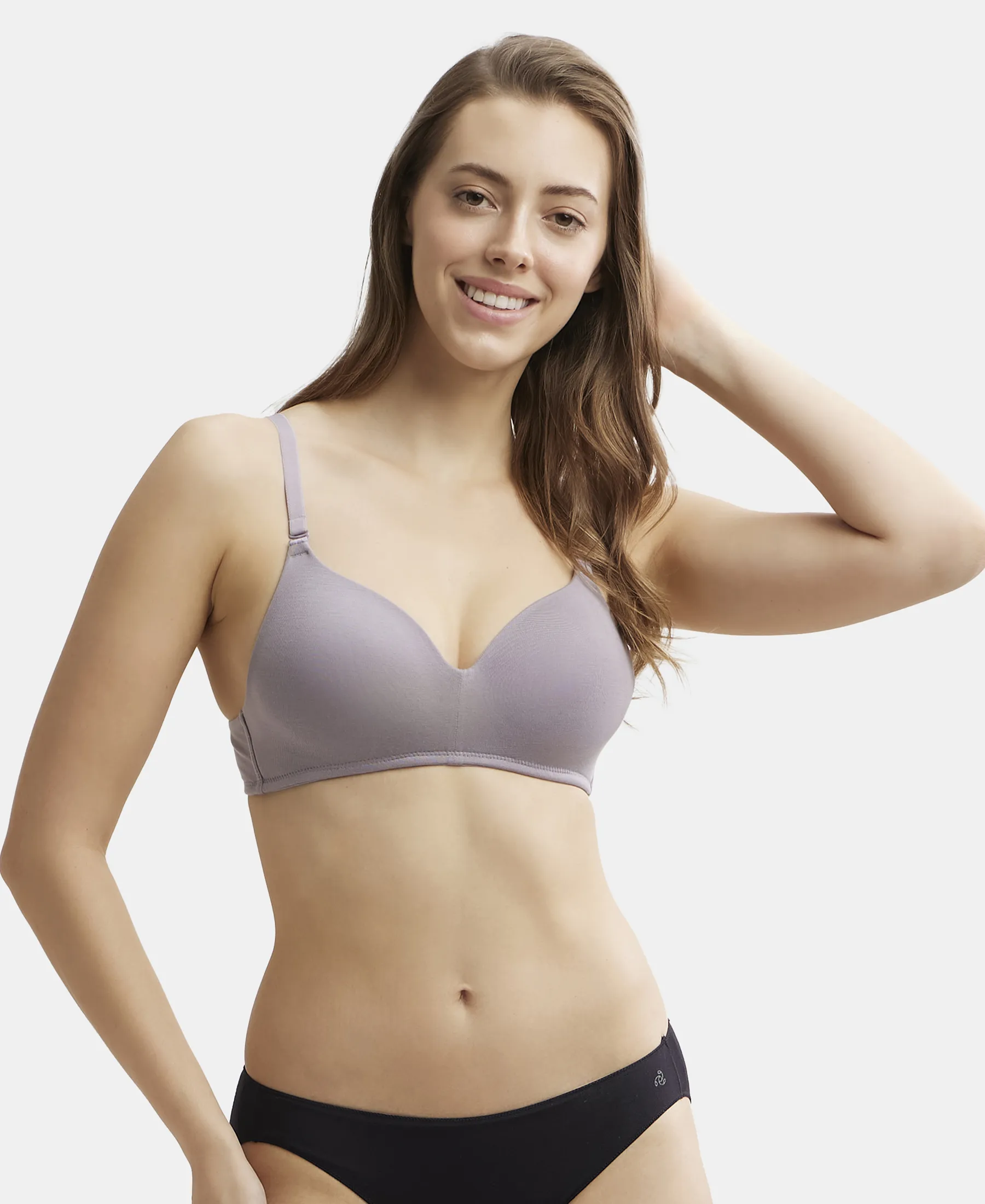 Wirefree Padded Tencel Lyocell Elastane Stretch Full Coverage Multiway T-Shirt Bra with Adjustable Straps - Minimal Grey - Image 5