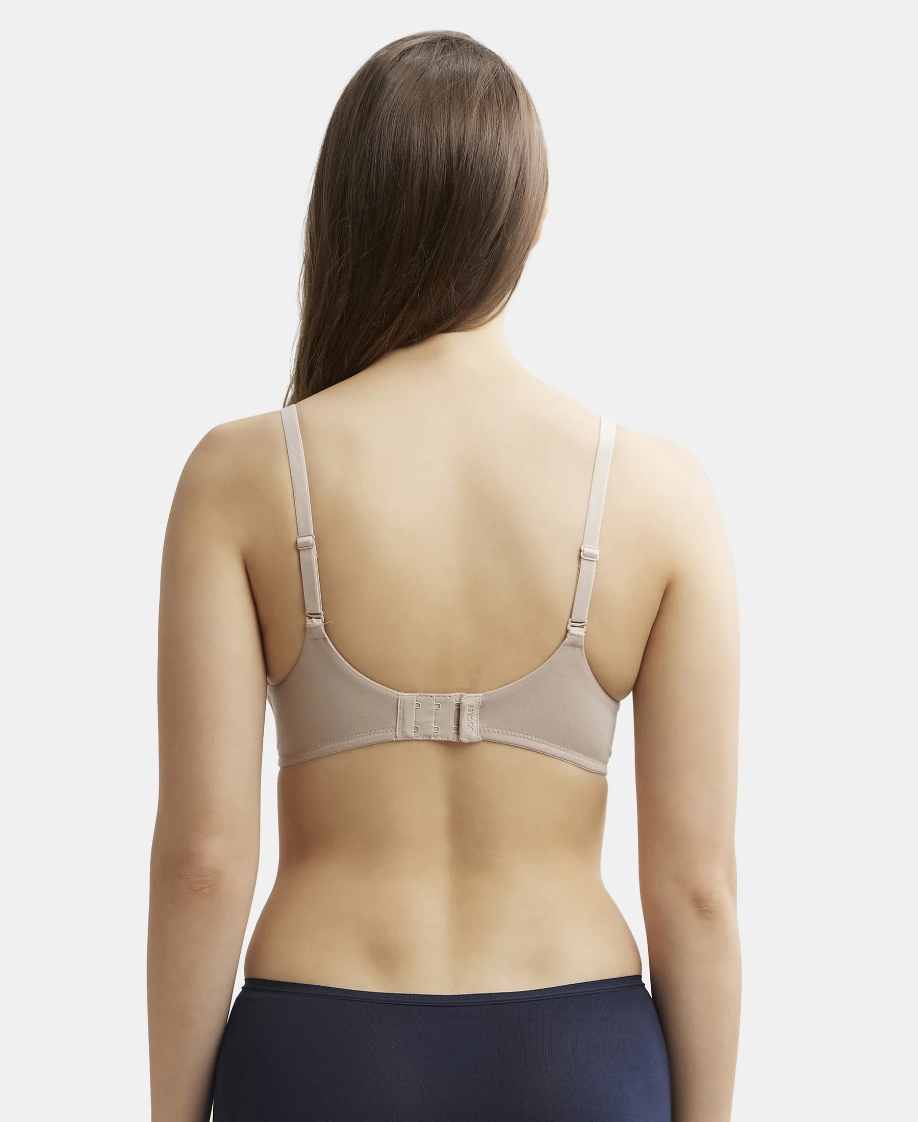 Wirefree Padded Tencel Lyocell Elastane Stretch Full Coverage Multiway T-Shirt Bra with Adjustable Straps - Mushroom - Image 3