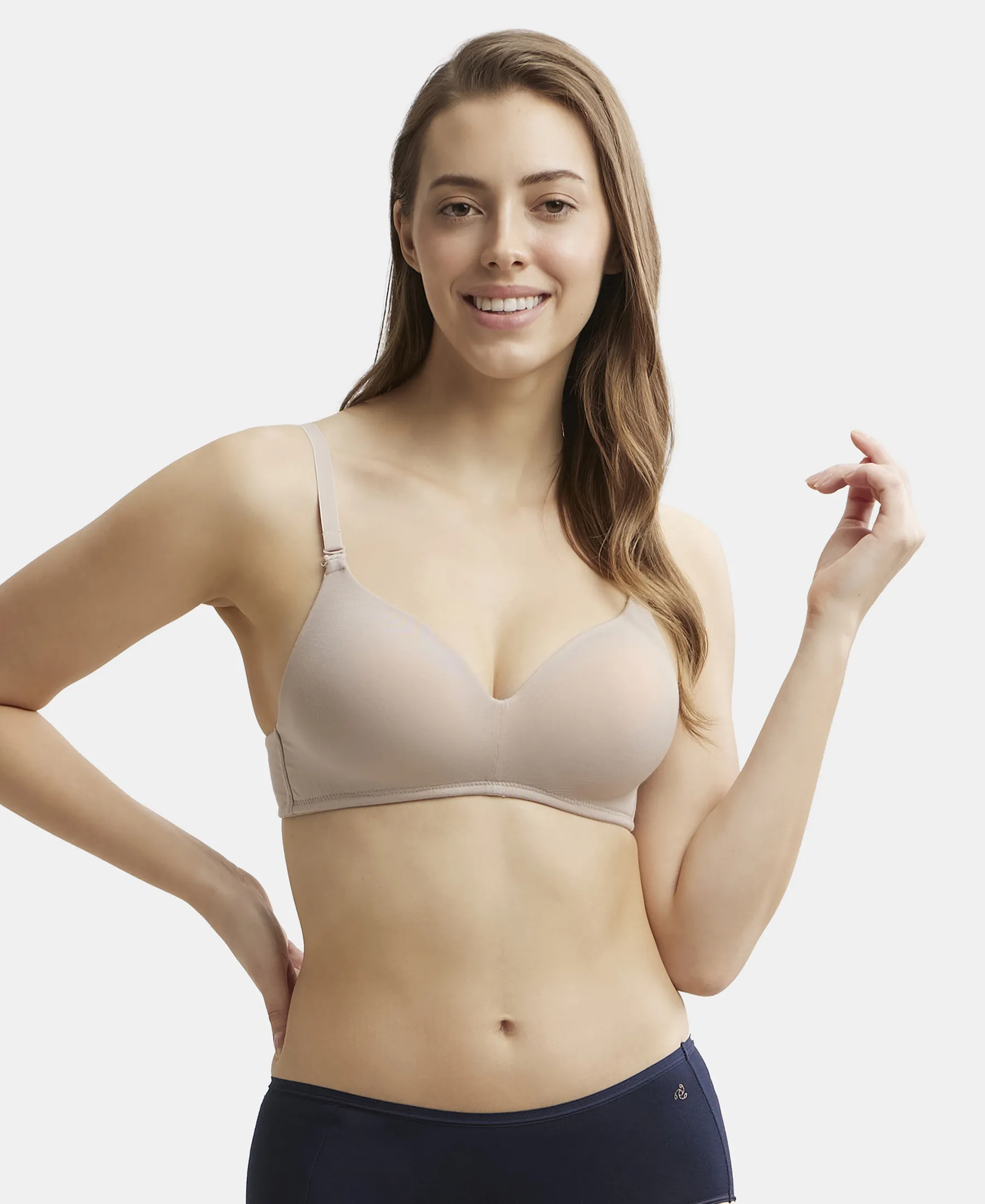 Wirefree Padded Tencel Lyocell Elastane Stretch Full Coverage Multiway T-Shirt Bra with Adjustable Straps - Mushroom - Image 5